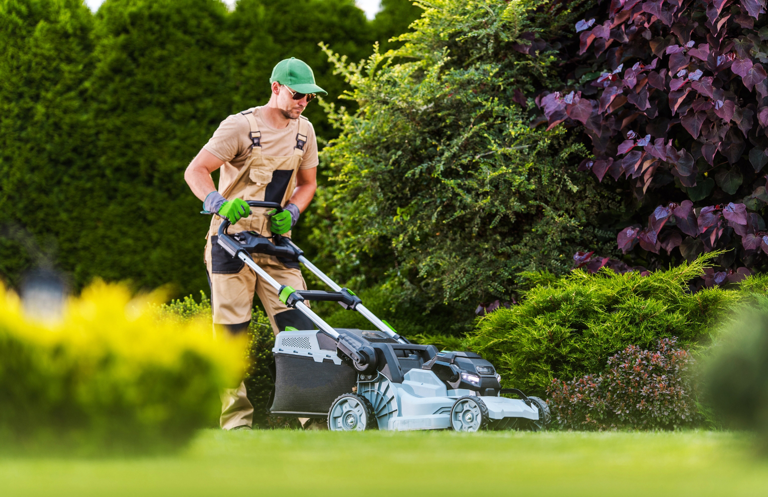 Mowing a lawn in clean, even passes